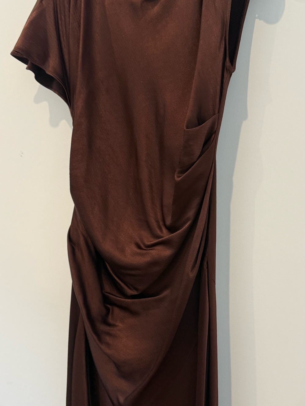 Banana Republic Bronze Hammered Satin Draped Asymmetrical Dress Maxi size M. - Picture 3 of 6